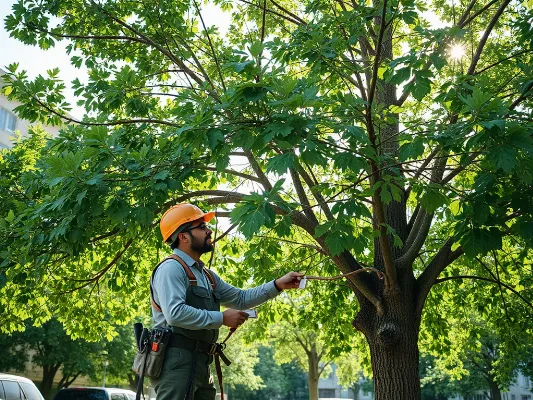 Arborist inspecting a healthy tree